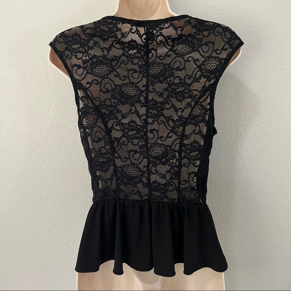 Victoria’s secret black lace bodice blouse, petite small, peplum, stretchy. - Picture 4 of 10